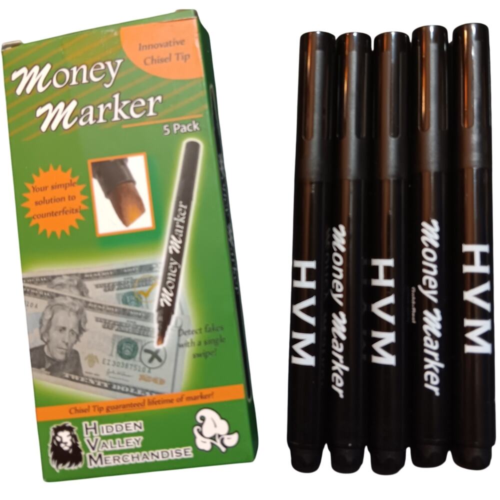 Money Markers 5 Pack Hidden Valley OPEN BOX Innovative Chisel Tip Detect Fakes